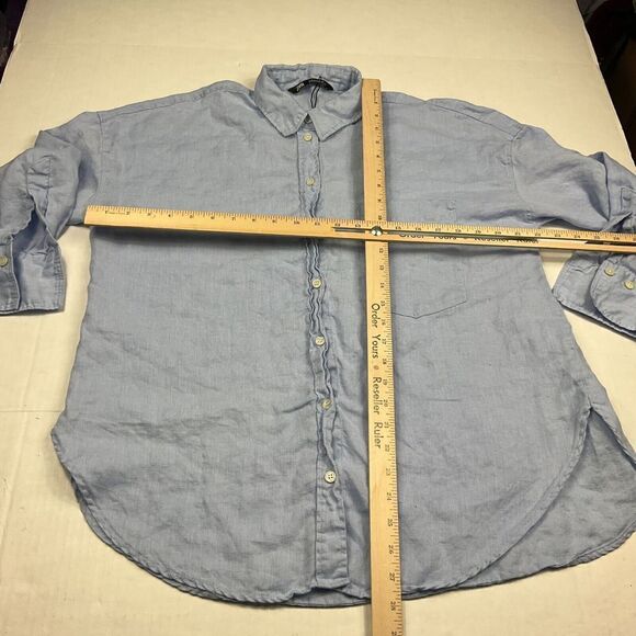ZARA Womens Linen Button Down Tunic Shirt Blue 3/4 Sleeve Loose Fit Top SMALL - Picture 5 of 10